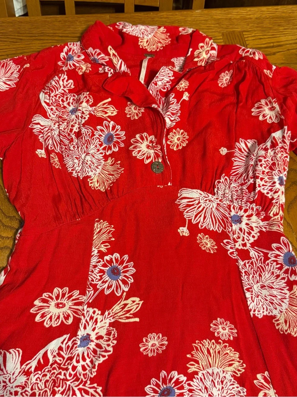 Free People Blue Hawaii Red Floral Print Short Sleeve Mini Dress Sz XS Sundress